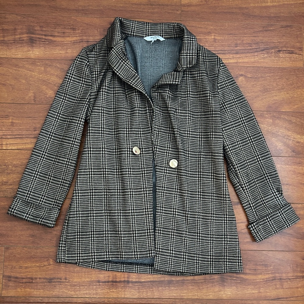 Elegant Women's Checkered Blazer - Black and White